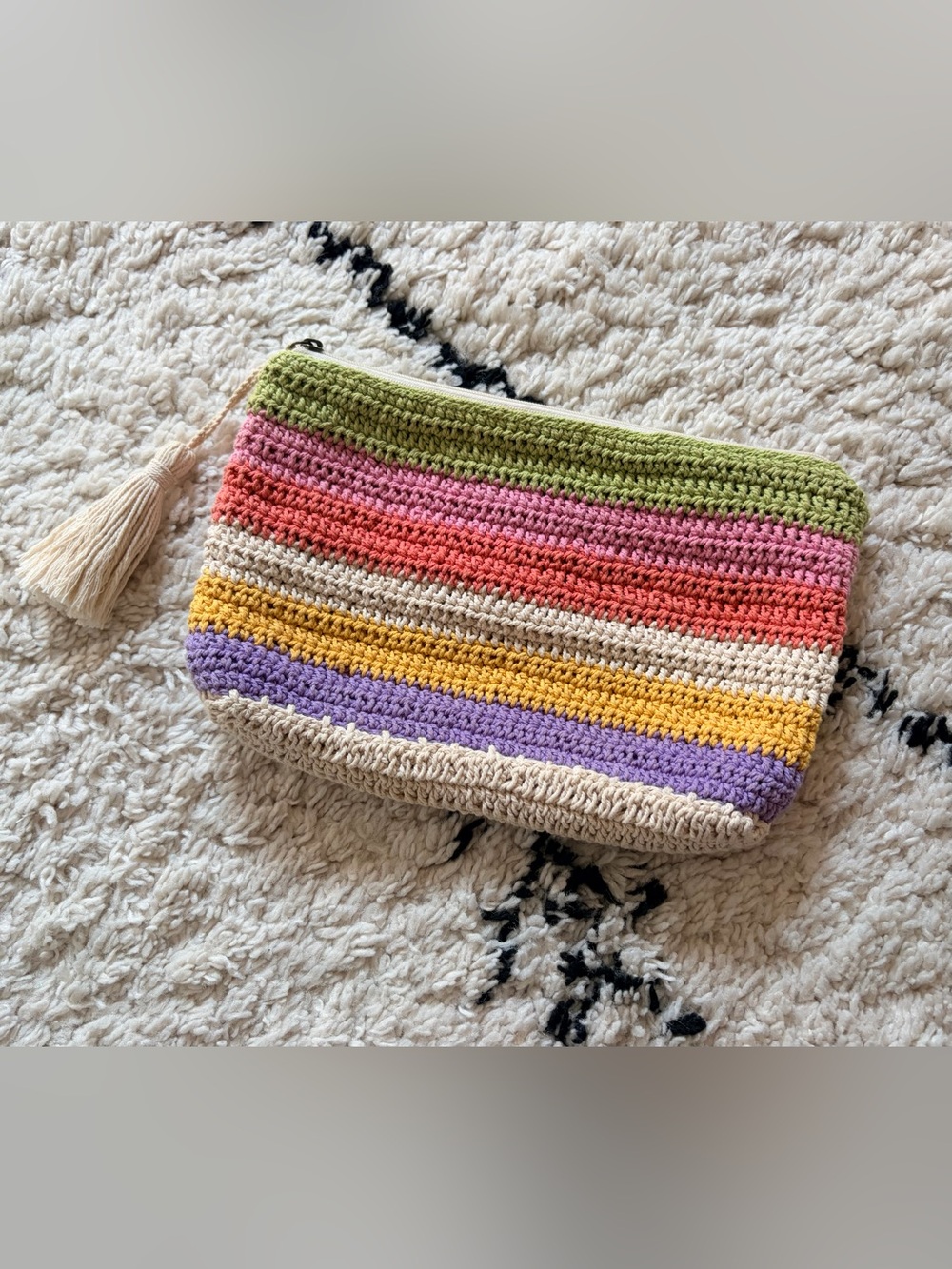 Crochet Pastel Stripe Boho Clutch